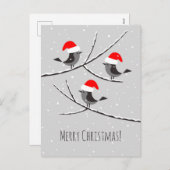 メリークリスマスレッドサンタハットバード シーズンポストカード (正面/裏面)