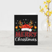 メリークリスマスレッドサンタハトトナカイクリスマスファミリー カード (黄色い花)