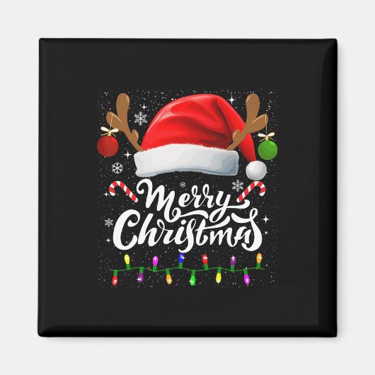 メリークリスマスレッドサンタハトトナカイクリスマスファミリー マグネット (正面)