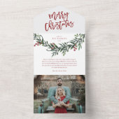 メリークリスマスレッドスクリプトウォーターカラーホリデー オールインワン招待状 (内側)