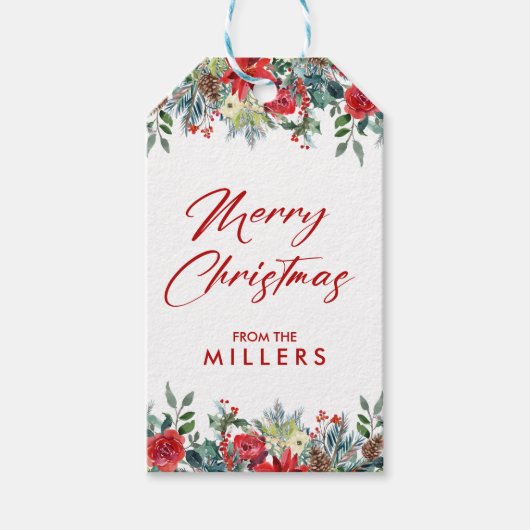 メリークリスマスレッドスクリプトタイポグラフィ ギフトタグ (正面)