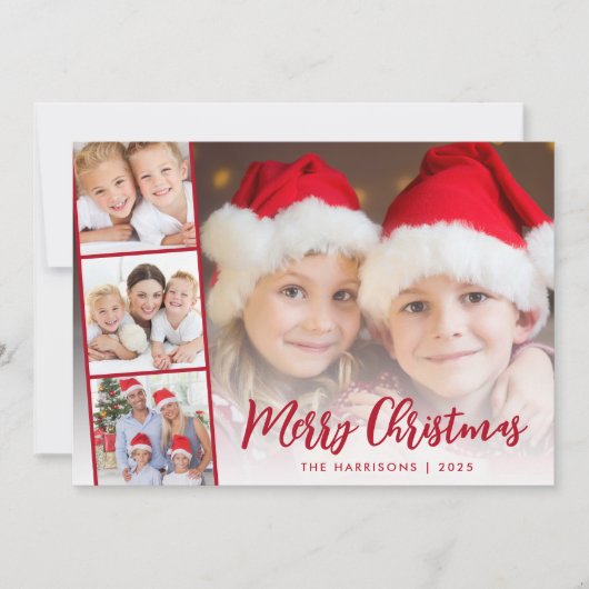 メリークリスマスレッドスクリプトフォトオーバーレイ シーズンカード (正面)