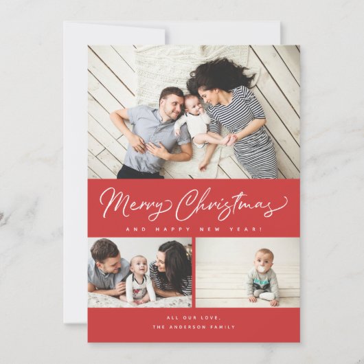 メリークリスマスレッドスクリプト3コラージュ数々の – 写真 シーズンカード (正面)