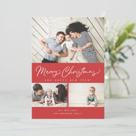 メリークリスマスレッドスクリプト3コラージュ数々の – 写真 シーズンカード (スタンド正面)