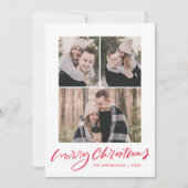 メリークリスマスレッドスクリプト3フォトコラージュ シーズンカード (正面)