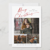 メリークリスマスレッドスクリプト3フォトコラージュ シーズンカード (正面)