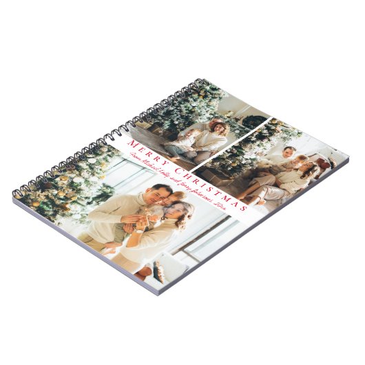 メリークリスマスレッドスクリプト3枚の写真コラーゲシック ノートブック (左側)