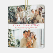 メリークリスマスレッドスクリプト3枚の写真コラージュ家族 セラミックオーナメント (左)