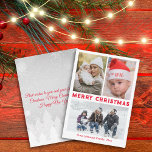 メリークリスマスレッドスクリプト3枚の写真コラージュ ノートカード<br><div class="desc">背景デコby freepik.comメイエレガントリークリスマスレ手書き3枚の写真コラージュ家族の休日ノートカード両面カード、バックサイド休日メッセージカスタム、。</div>