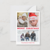 メリークリスマスレッドスクリプト3枚の写真コラージュ ノートカード (正面)