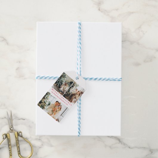 メリークリスマスレッドスクリプト3枚の写真集モダン ギフトタグ (より糸付き)