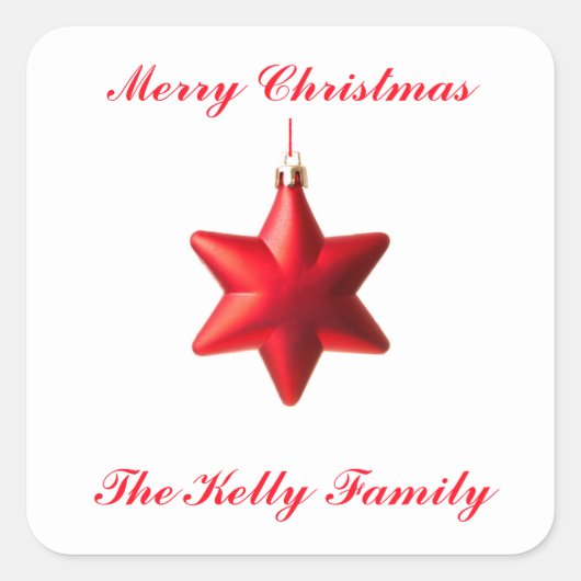 メリークリスマスレッドスターの文字 スクエアシール (正面)