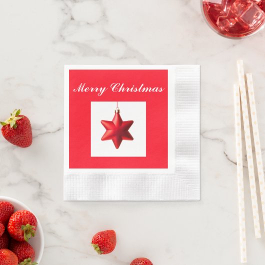 メリークリスマスレッドスターの文字 縁ありカクテルナプキン (インサイチュ)