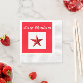メリークリスマスレッドスターの文字 縁ありカクテルナプキン