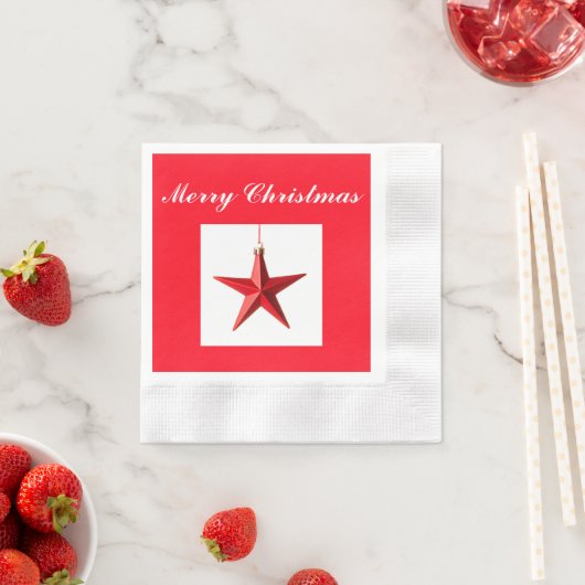 メリークリスマスレッドスターの文字 縁ありカクテルナプキン (インサイチュ)