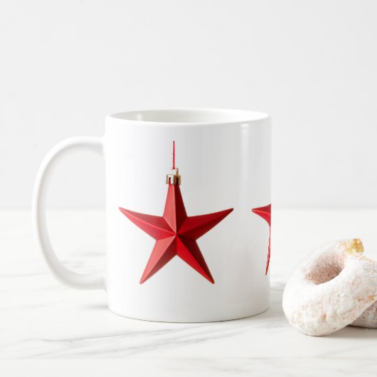 メリークリスマスレッドスターの飾り写真 コーヒーマグカップ (ドーナツ)