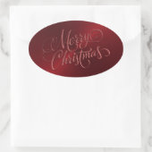 メリークリスマスレッドステッカーエンボスルック 楕円形シール (バッグ)
