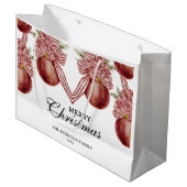 メリークリスマスレッドストライプのオーナメントホリデー ラージペーパーバッグ (正面アングル)