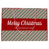 メリークリスマスレッドストライプのグリーンパターン大Gi ラージペーパーバッグ (裏面)