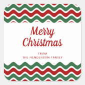 メリークリスマスレッドストライプのグリーン白 スクエアシール (正面)