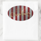 メリークリスマスレッドストライプエンボスステッカー 楕円形シール (バッグ)