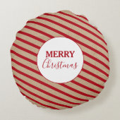 メリークリスマスレッドストライプクラフト素朴 ラウンドクッション (裏面)