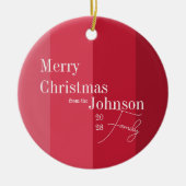 メリークリスマスレッドストライプクリスマスファミリークリスマス セラミックオーナメント (正面)
