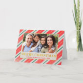 メリークリスマスレッドストライプグリーン写真クリスマス シーズンカード (正面)