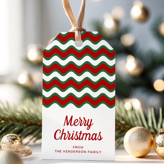 メリークリスマスレッドストライプグリーン ギフトタグ