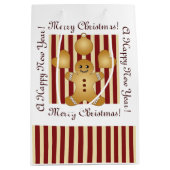 メリークリスマスレッドストライプジンジャーブレッドマン ミディアムペーパーバッグ (正面)