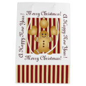 メリークリスマスレッドストライプジンジャーブレッドマン ミディアムペーパーバッグ (裏面)