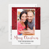 メリークリスマスレッドストリングライトオーナメント写真 シーズンポストカード (正面/裏面)