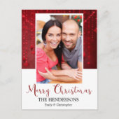 メリークリスマスレッドストリングライトオーナメント写真 シーズンポストカード (正面)