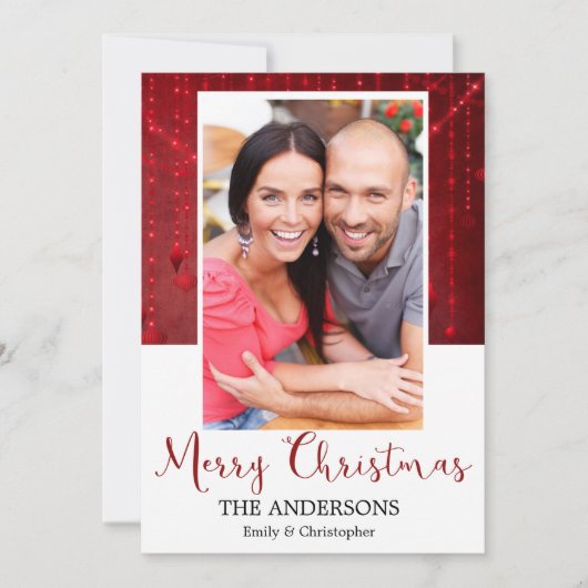 メリークリスマスレッドストリングライトオーナメント シーズンカード (正面)