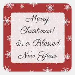 メリークリスマスレッドスノーフレークシール スクエアシール