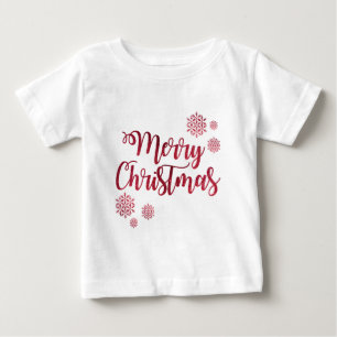 メリークリスマスレッドスノーフレークタイポグラフィ ベビーTシャツ