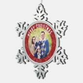 メリークリスマスレッドスノーフレーク写真 スノーフレークピューターオーナメント (右)