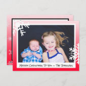 メリークリスマスレッドスノーフレーク家族の写真カード ポストカード (正面/裏面)