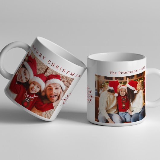 メリークリスマスレッドタイポグラフィカスタムの写真 コーヒーマグカップ