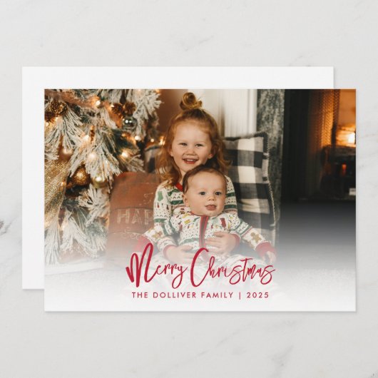メリークリスマスレッドタイポグラフィ写真 シーズンカード (正面/裏面)