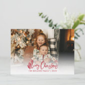 メリークリスマスレッドタイポグラフィ写真 シーズンカード (スタンド正面)