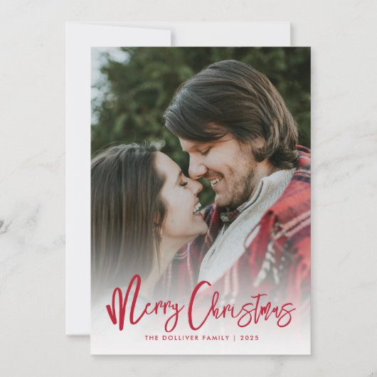 メリークリスマスレッドタイポグラフィ写真 シーズンカード (正面)