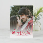 メリークリスマスレッドタイポグラフィ写真 シーズンカード (スタンド正面)