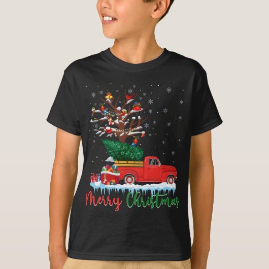 メリークリスマスレッドトラッククリスマスツリー灯Sn Tシャツ (正面)