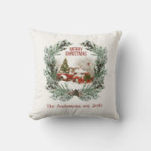 メリークリスマスレッドトラックスプルースカスタマイズリース クッション (正面)