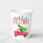 メリークリスマスレッドトラックタイポグラフィツリーフェスティバル 紙コップ (正面)