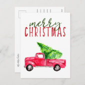 メリークリスマスレッドトラックツリー水の色シンプル シーズンポストカード (正面/裏面)