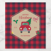 メリークリスマスレッドトラックバッファロープレイドホリデー ワインラベル (シングルラベル)