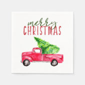 メリークリスマスレッドトラックパイン素朴ツリー スタンダードカクテルナプキン (正面)