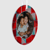 メリークリスマスレッドニット編み物家族写真 オーナメント (正面)